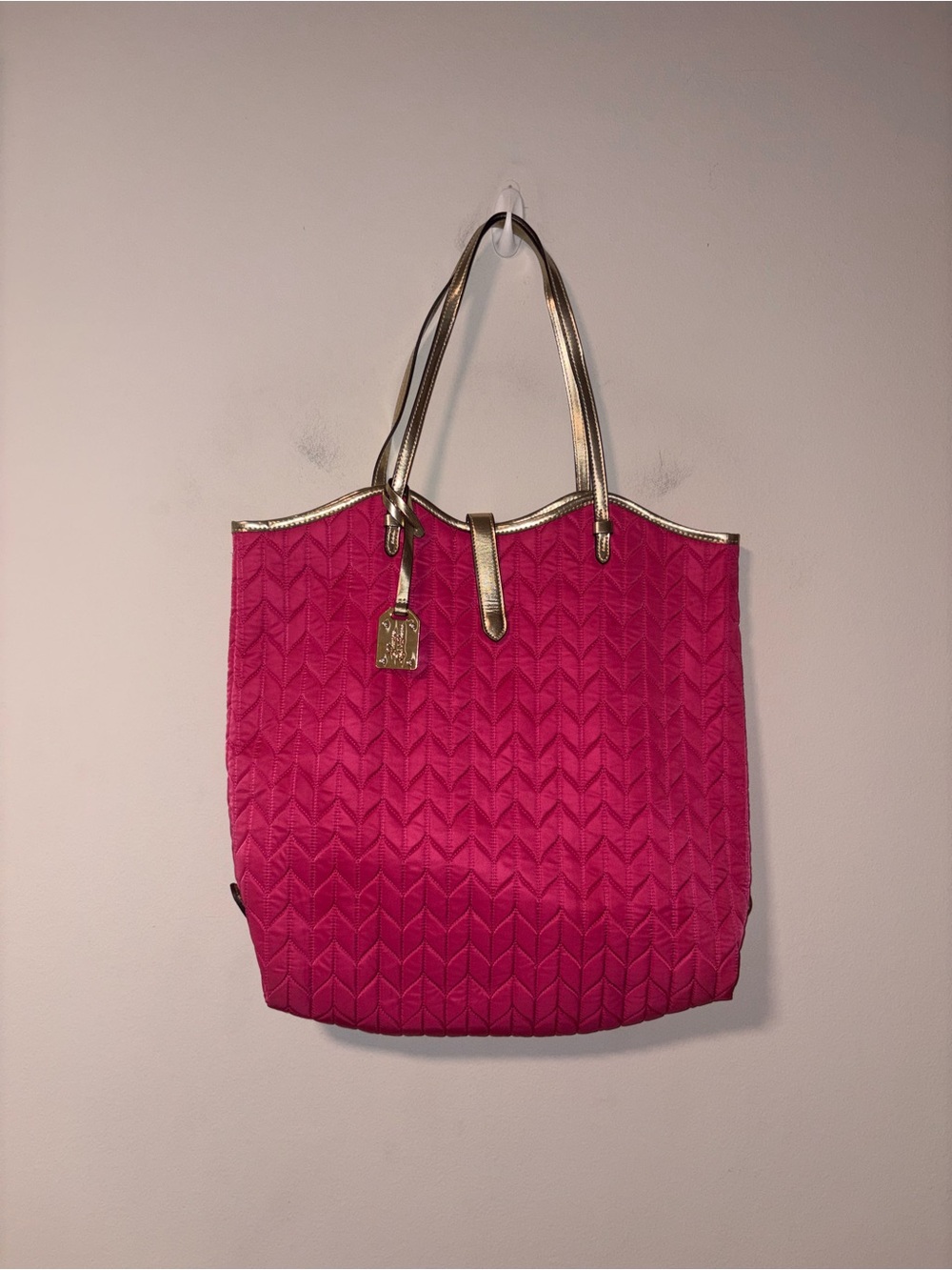 Polo Ralph Lauren Hot Pink Quilted Totebag with Gold Hardware